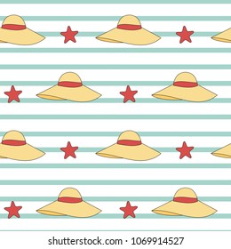cute summer hats seamless vector pattern background illustration