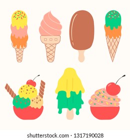 Cute summer ice cream pattern. Frozen yogurt, juice and juicy popsicle vector illustration.