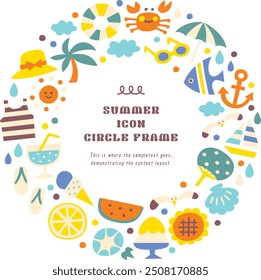 cute summer icon illustration circle frame