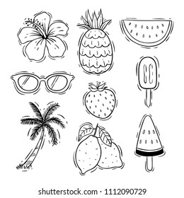 cute summer icons or elements with doodle style