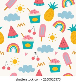 Cute summer icons seamless pattern