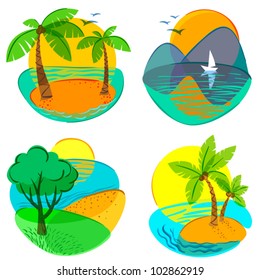 Cute summer icons set, vector illustration
