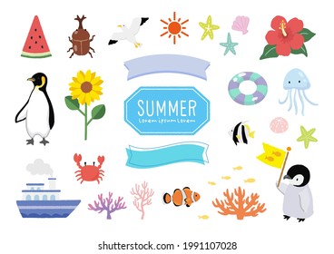Cute summer illustration material set