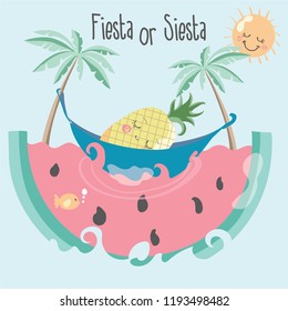 Cute Summer  Illustration pineapple cartoon character sun food fish vector print graphic design swing fruit summer watermelon