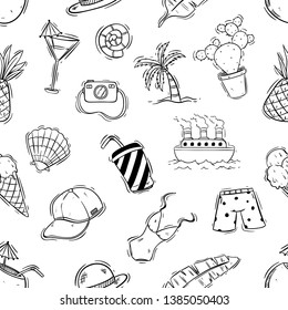 Cute summer illustration in seamless pattern with doodle style