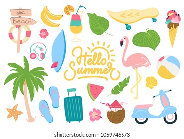 Cute summer illustrations set. Eps10 vector.