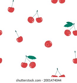 Cute summer isolated cherries seamless pattern. Vector hand drawn illustration of stone fruits  on white background