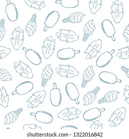 Cute summer juicy ice cream seamless pattern in outline. Beach party vector background.