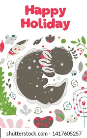 Cute summer Kawaii axolotl, baby amphibian drawing. Happy holiday greeting card with lizard. Flat style design. Ambystoma mexicanum