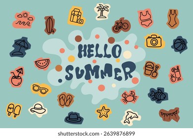 Cute Summer Kids Illustration – Fun and Colorful Vacation Icons for Social Media and Printables