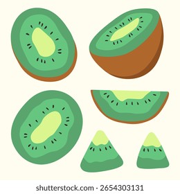 Ilustraciones lindas de la fruta del kiwi del verano en estilo plano. Elementos de Vector de alimentos dulces y saludables para el diseño.