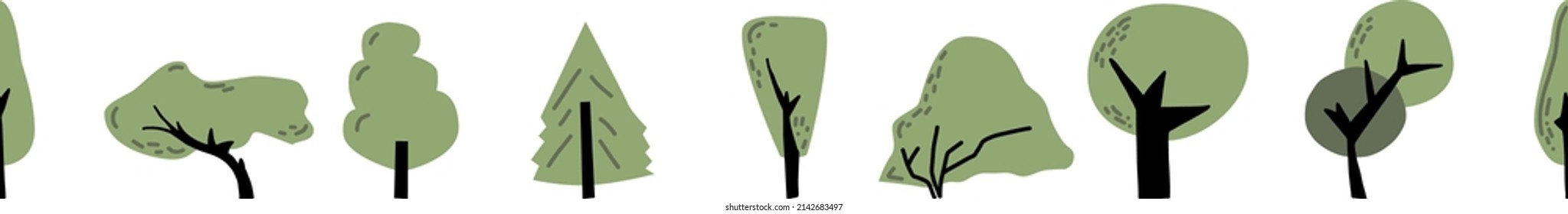 La naturaleza de verano es suave, el borde de los árboles, los abetos. Elementos de la naturaleza para crear un paisaje. Ilustración vectorial.