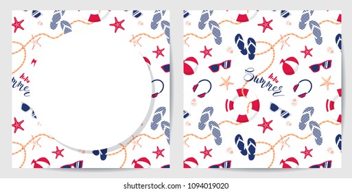 Cute summer nautical backgrounds.  Vector illustration