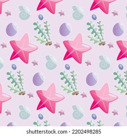 Cute summer nautical print on a lilac background. Funny vector seamless pattern with sailors for baby textiles, clothes, wrapping paper