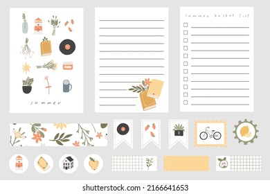 Cute Summer Notebook design. Daily Planner Template. Organizer and Schedule with Notes and To Do List. Isolated. Trendy Summer Concept Sticker. Modern scheduler or organizer. Flat vector illustration.