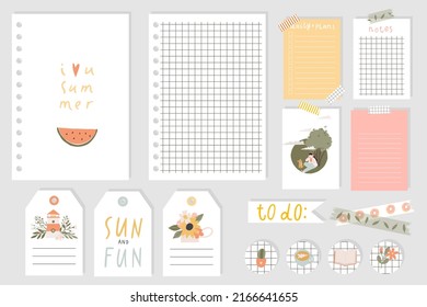 Cute Summer Notebook design. Daily Planner Template. Organizer and Schedule with Notes and To Do List. Isolated. Trendy Summer Concept Sticker. Modern scheduler or organizer. Flat vector illustration.