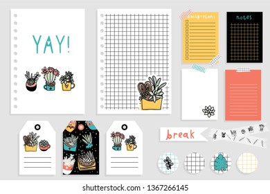 Cute summer notebook design with succulent and cacti. Daily Planner Template. Organizer and Schedule with Notes and To Do List. Vector. Isolated. Trendy Concept. 