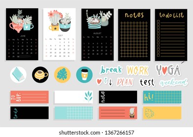 Cute summer notebook design with succulent and cacti. Daily Planner Template. Organizer and Schedule with Notes and To Do List. Vector. Isolated. Trendy Concept. 
