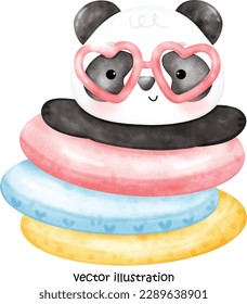 Cute summer panda, panda vector illustration, watercolor panda 