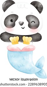 Cute summer panda, panda vector illustration, watercolor panda 