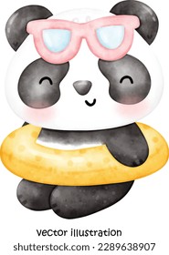 Cute summer panda, panda vector illustration, watercolor panda 