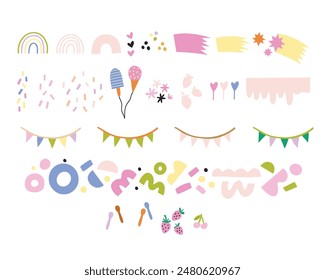 Cute summer party holiday vector collection. Hello summer, vacation cartoon vector set.