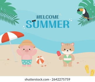 Cute Summer Pattern with Beach Elements