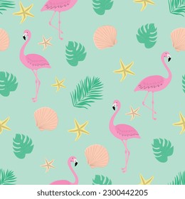 Cute summer pattern with flamingo. Tropical trendy seamless pattern. Design for fabric, wallpaper, textile and decor.