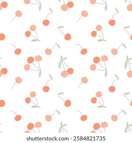 cute summer pattern with hand-drawn cherry on a white background.