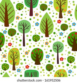 Cute summer pattern with trees and colorful leaves