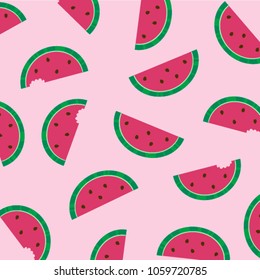 Cute summer pattern. Vector watermelon slices on a pink background. Design for summer cards, posters or party invitations