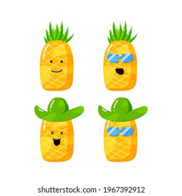 caricatura de piña de verano lindo con estilo dibujado a mano plana