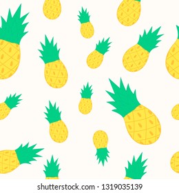 Cute summer pineapple seamless pattern with juicy fruits. Tropical texture. Vector background.