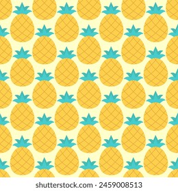 Cute Summer Pineapple Seamless Pattern. Tropical Fruit Repeating Endless Background.