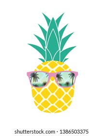 Cute Summer Pineapple in Sunglasses. Vector Illustration EPS10