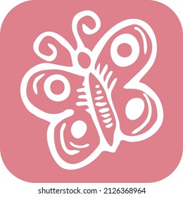 Cute summer pink butterfly for easter holiday or baby shower. Retro vintage vector illustration. Old style cartoon line drawing.