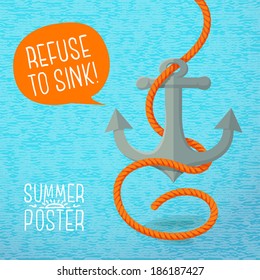 Cute summer poster - nautical anchor and rope, with speech bubble for your text. Vector.