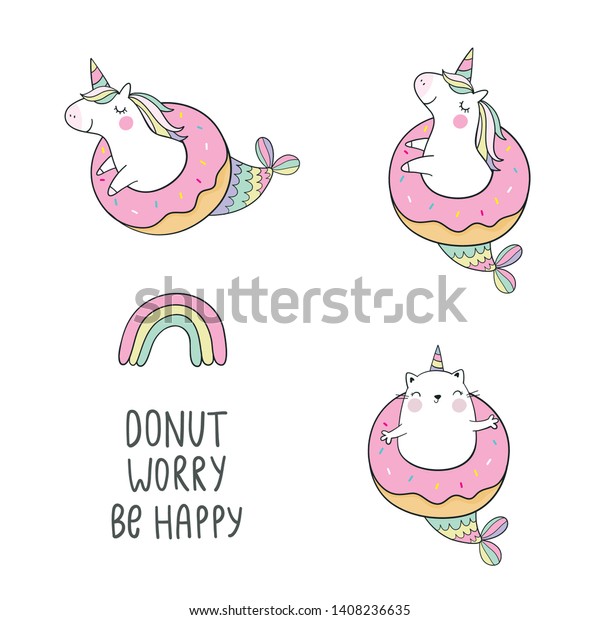 cute summer print unicorn mermaid sweet stock vector royalty free 1408236635