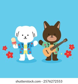 Cute summer puppy illustration character