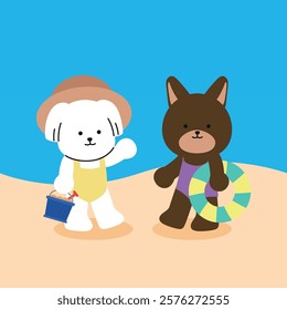 Cute summer puppy illustration character