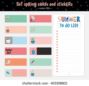 Cute Summer Scandinavian Set of Greeting Cards, Gift Tags, Stickers and Labels Templates with Trendy Summer Elements in vector. Holiday Summer Modern Concept with Graphic Design Elements