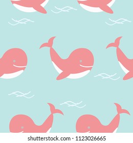 Cute summer seamless pattern with sea animals on blue background for kids textile, summer concept.
