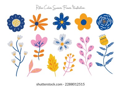 Cute Summer and Spring Flower Illustration with Retro Color
