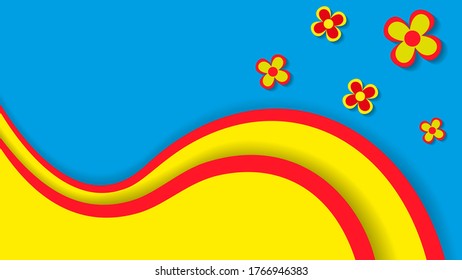 Cute summer and spring wallpapers with the image of waves and flowers of red and yellow on a blue background