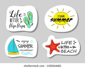 Cute summer stickers with illustration. Vector.