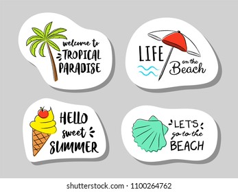 Cute summer stickers with illustration. Vector.