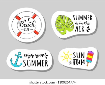 Cute summer stickers with illustration. Vector.