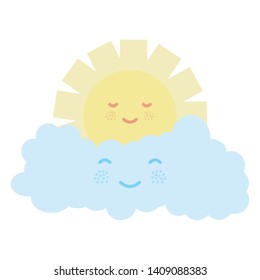 cute summer sun and clouds kawaii characters