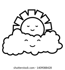 cute summer sun and clouds kawaii characters