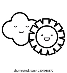 cute summer sun and clouds kawaii characters